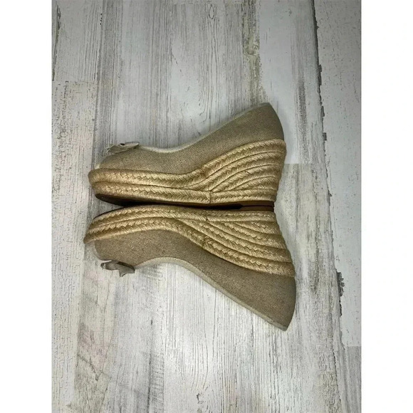 Tory Burch Women's Peep-Toe Espadrille Wedge Sandals Size 7 Tan Brown - Picture 7 of 10